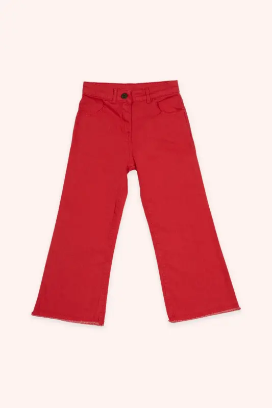 Girls' Pocketed Red Denim Jeans - 005-Red - 1