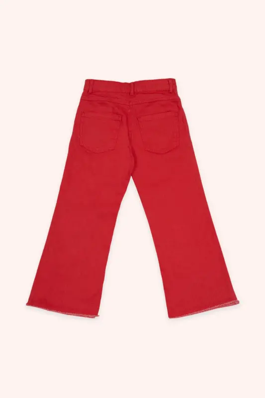 Girls' Pocketed Red Denim Jeans - 005-Red - 2