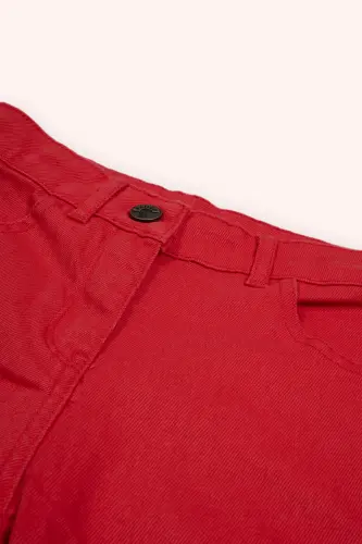 Girls' Pocketed Red Denim Jeans - 005-Red - 3