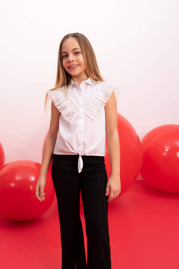 Girls' Poplin Short Sleeve White Shirt - 1