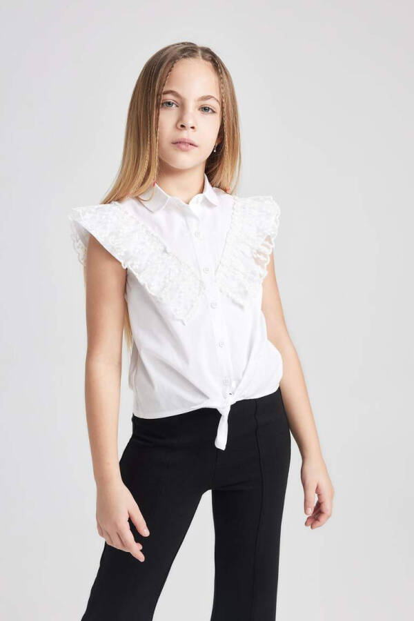 Girls' Poplin Short Sleeve White Shirt - 3