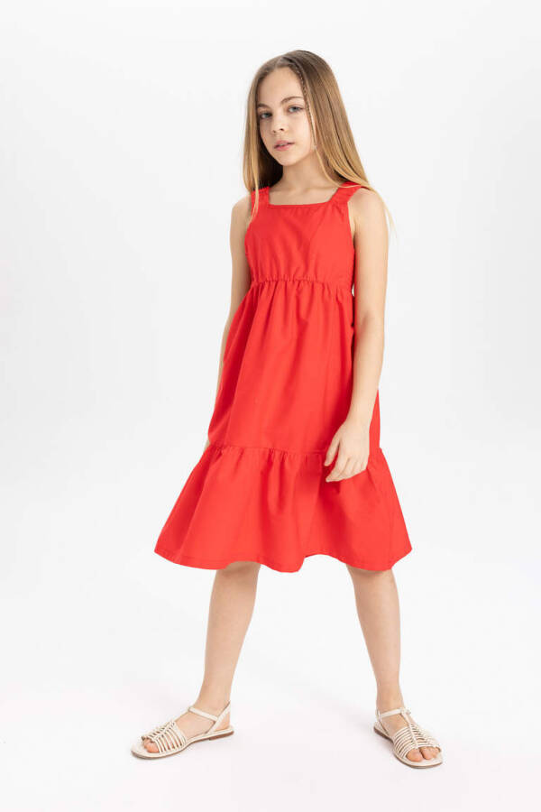 Girls' Poplin Sleeveless Dress Red - 2