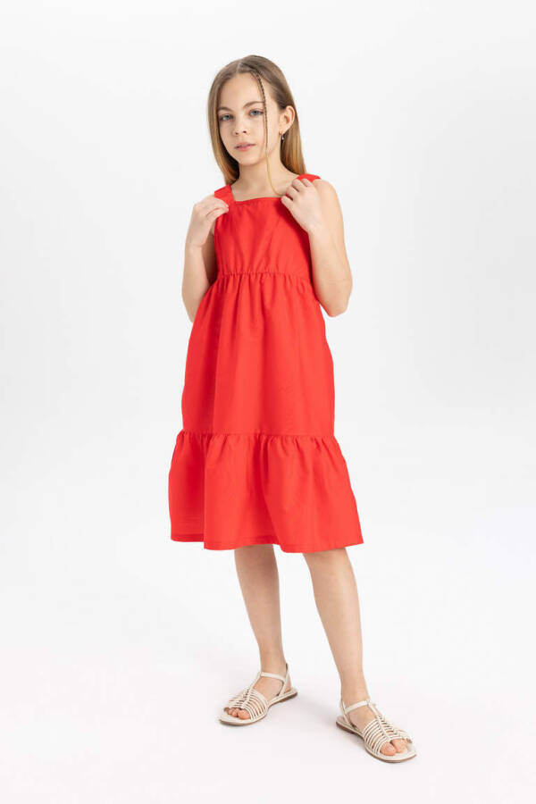 Girls' Poplin Sleeveless Dress Red - 3