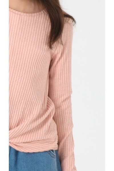 Girls' Powder Pink Curly Detailed Long Sleeve Knit Sweater - Comfortable and Stylish Design - 4