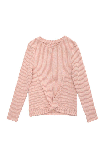 Girls' Powder Pink Curly Detailed Long Sleeve Knit Sweater - Comfortable and Stylish Design - 5