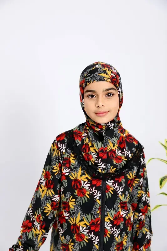 Girl's prayer dress with pattern - Multicolor - KUTAY COLLECTION