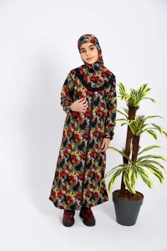 Girl's prayer dress with pattern - Multicolor - KUTAY COLLECTION (1)