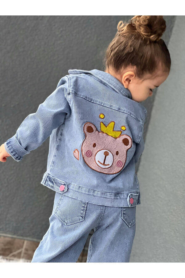 Girls Princess Bear Embroidered Denim Jacket - 1