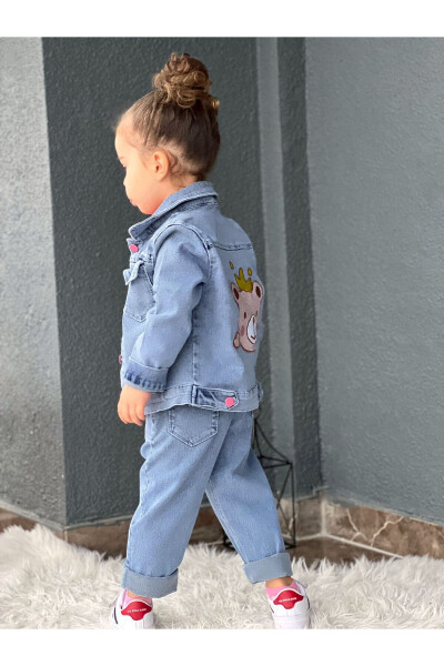 Girls Princess Bear Embroidered Denim Jacket - 3