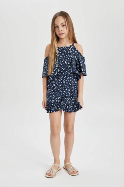 Girls' Printed Blouse and Skirt 2-Piece Set Navy - 1