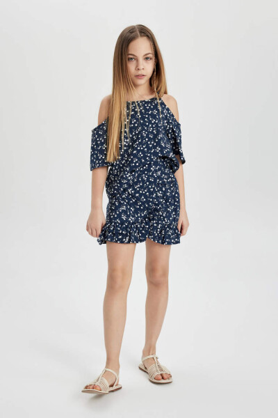 Girls' Printed Blouse and Skirt 2-Piece Set Navy - 4