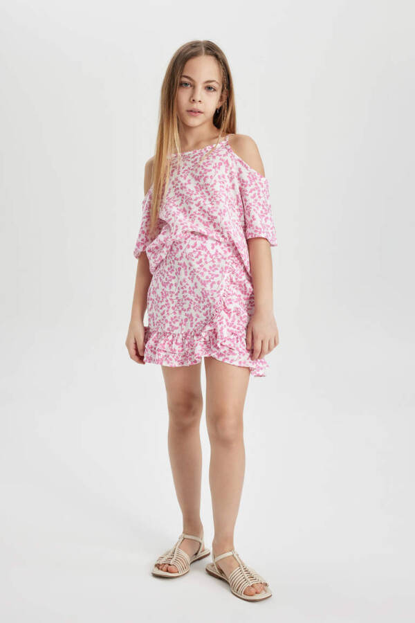 Girls' Printed Blouse and Skirt 2 Piece Set Pink - 1