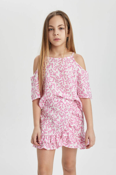 Girls' Printed Blouse and Skirt 2 Piece Set Pink - 5