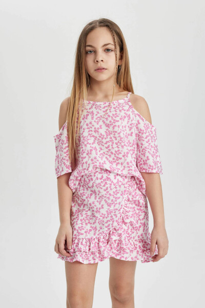 Girls' Printed Blouse and Skirt 2 Piece Set Pink - 8