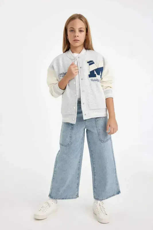 Girls Printed College Neck Bomber Jacket with Soft Fleece Lining D2988A824AU - 2