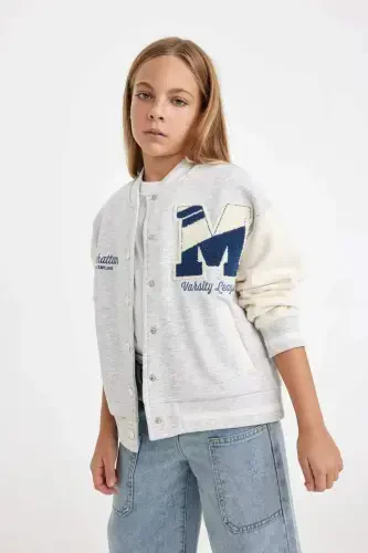Girls Printed College Neck Bomber Jacket with Soft Fleece Lining D2988A824AU - 3