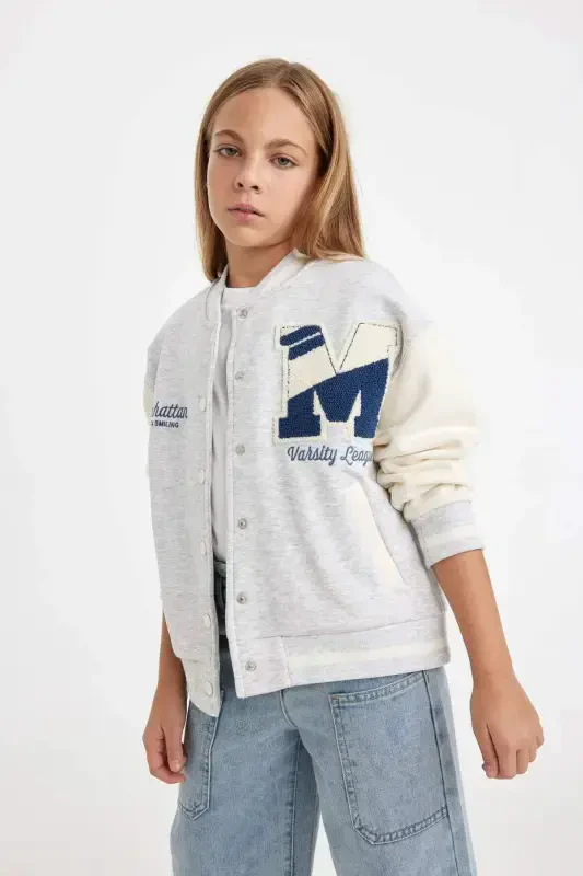 Girls Printed College Neck Bomber Jacket with Soft Fleece Lining D2988A824AU - 3