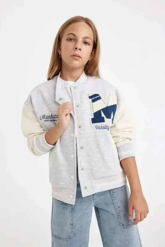 Girls Printed College Neck Bomber Jacket with Soft Fleece Lining D2988A824AU - 4