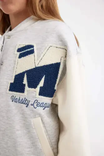 Girls Printed College Neck Bomber Jacket with Soft Fleece Lining D2988A824AU - 5