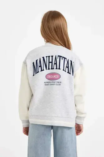 Girls Printed College Neck Bomber Jacket with Soft Fleece Lining D2988A824AU - 6