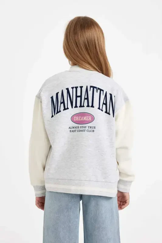 Girls Printed College Neck Bomber Jacket with Soft Fleece Lining D2988A824AU - 6