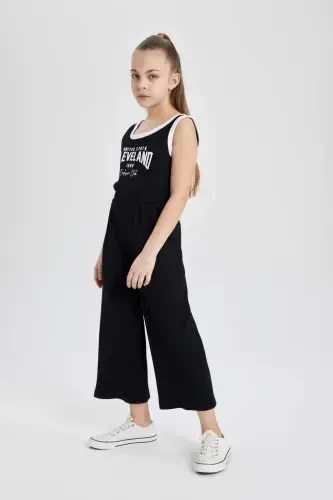 Girls Printed Ribbed Knit Sleeveless Jumpsuit B4878A824SM - DEFACTO (1)