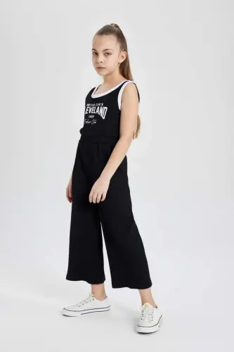 Girls Printed Ribbed Knit Sleeveless Jumpsuit B4878A824SM - DEFACTO (1)