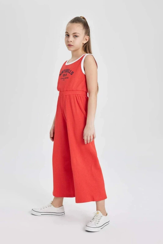 Girls' Printed Ribbed Knit Tank Jumpsuit B4878a824sm - DEFACTO