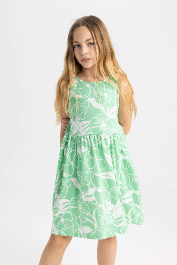 Girls' Printed Sleeveless Dress Light Green - 1