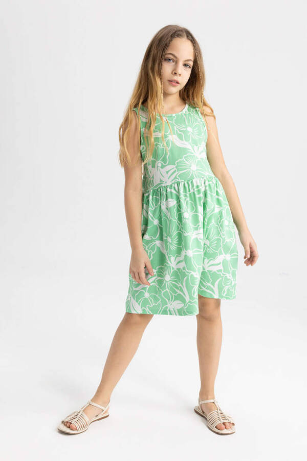 Girls' Printed Sleeveless Dress Light Green - 2