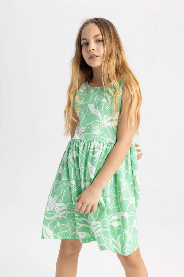 Girls' Printed Sleeveless Dress Light Green - 3