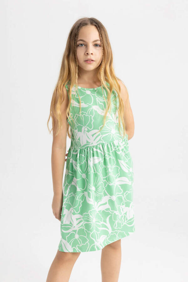 Girls' Printed Sleeveless Dress Light Green - 4