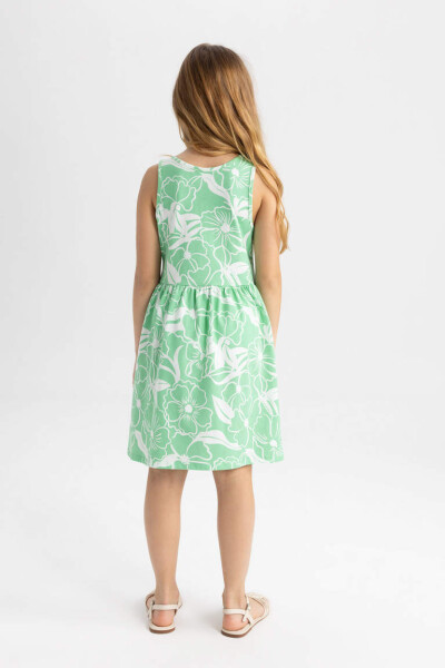 Girls' Printed Sleeveless Dress Light Green - 6