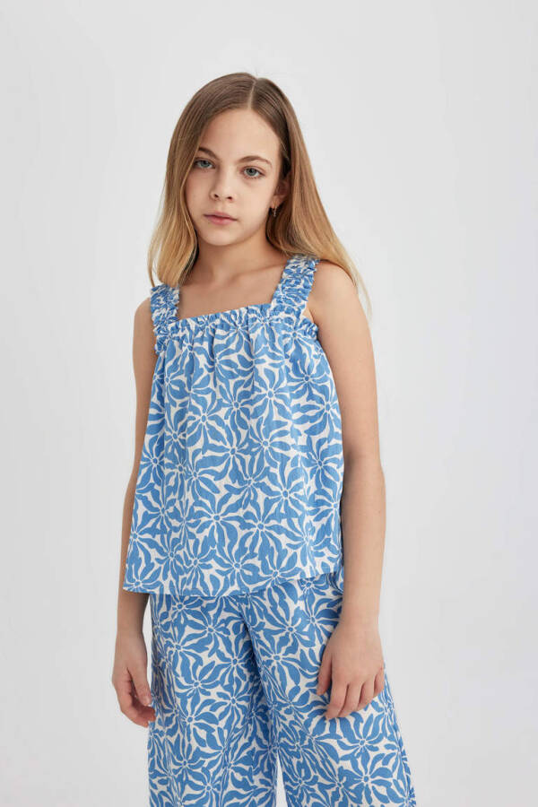 Girl's Printed Strappy Blouse Blue - 3