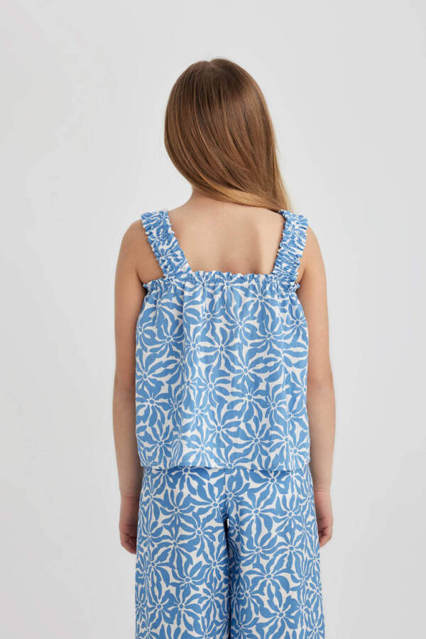 Girl's Printed Strappy Blouse Blue - 6