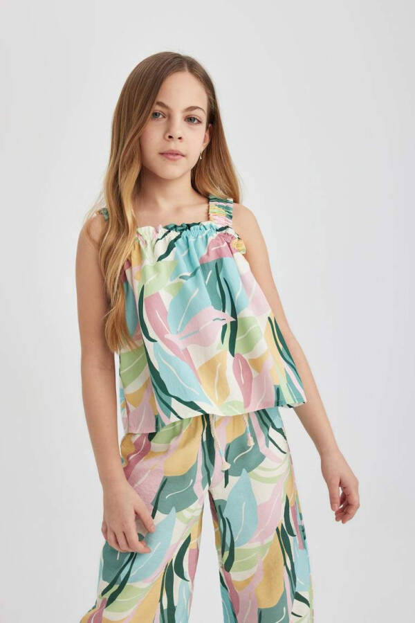 Girls' Printed Strappy Blouse Green - 4