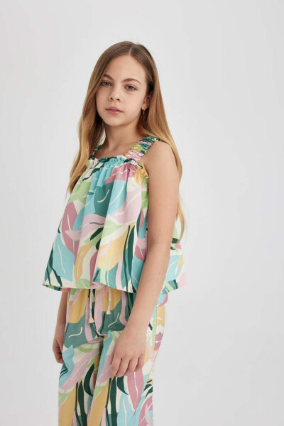 Girls' Printed Strappy Blouse Green - 7