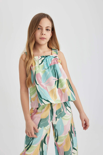 Girls' Printed Strappy Blouse Green - 10