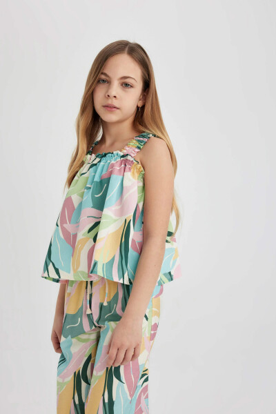 Girls' Printed Strappy Blouse Green - 11