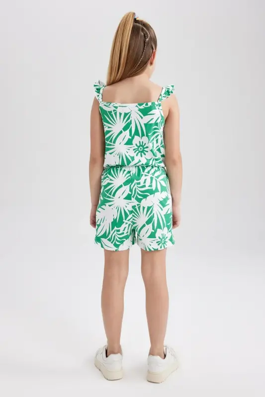 Girls' Printed Strappy Cotton Short Jumpsuit T2733a623hs - 2