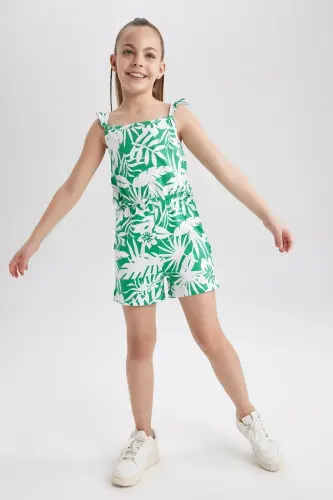 Girls' Printed Strappy Cotton Short Jumpsuit T2733a623hs - 4