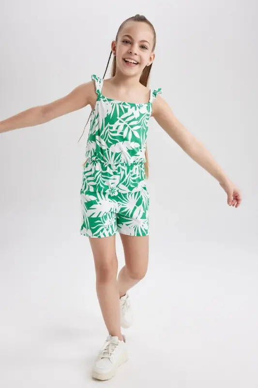 Girls' Printed Strappy Cotton Short Jumpsuit T2733a623hs - 5