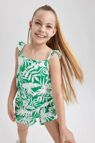 Girls' Printed Strappy Cotton Short Jumpsuit T2733a623hs - 8