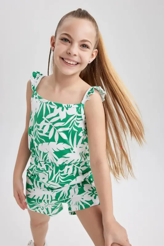 Girls' Printed Strappy Cotton Short Jumpsuit T2733a623hs - 8