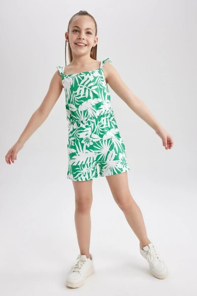 Girls' Printed Strappy Cotton Short Jumpsuit T2733a623hs - DEFACTO (1)