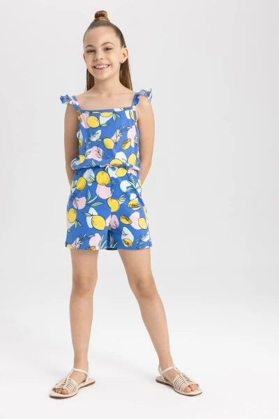Girl's Printed Strappy Cotton Short Jumpsuit T2733a623hs - DEFACTO