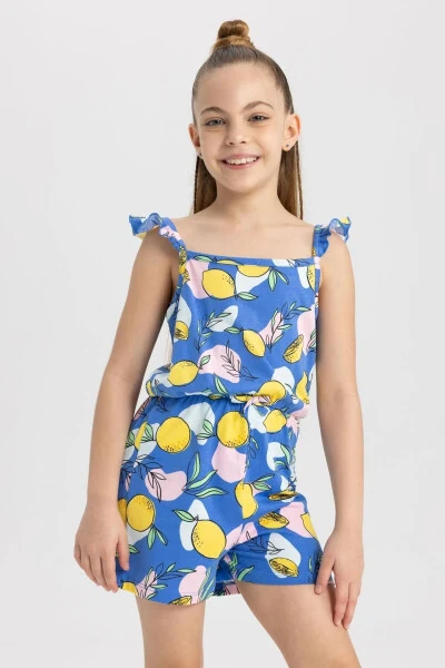 Girl's Printed Strappy Cotton Short Jumpsuit T2733a623hs - DEFACTO (1)