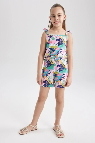 Girls' Printed Strappy Cotton Short Jumpsuit T2733a623hs - DEFACTO (1)