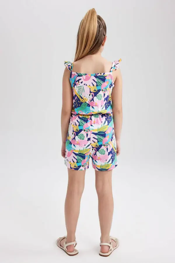 Girls' Printed Strappy Cotton Short Jumpsuit T2733a623hs - 5