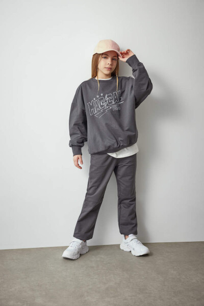 Girls' Printed Sweatshirt and Sweatpants 2-Piece Set Anthracite - 2